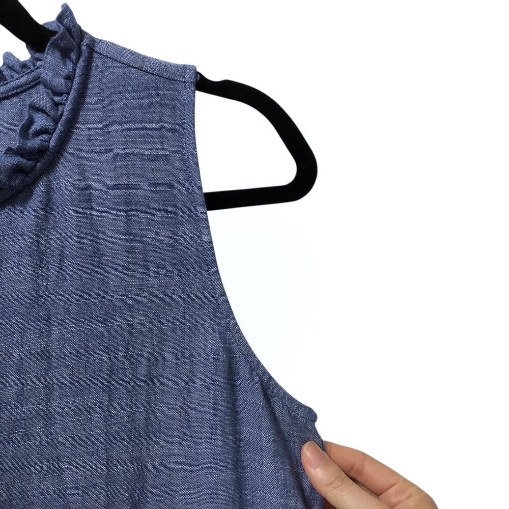 52seven Solid Blue Chambray Ruffled Neck Sleevele… - image 5